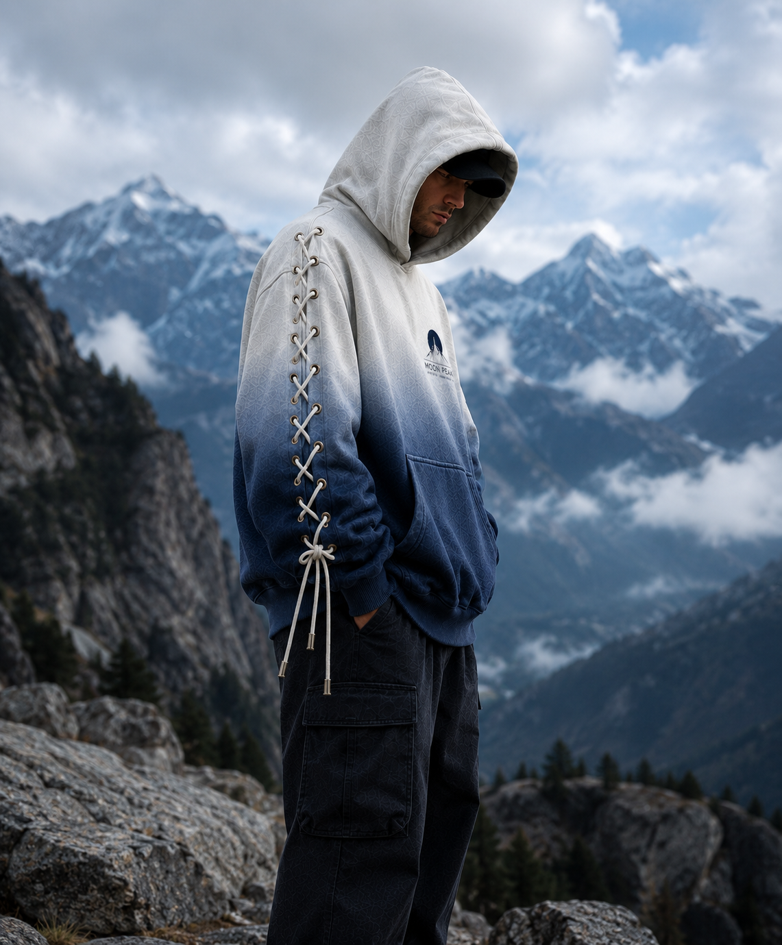 Ascent Laced Hoodie — Bone to Navy