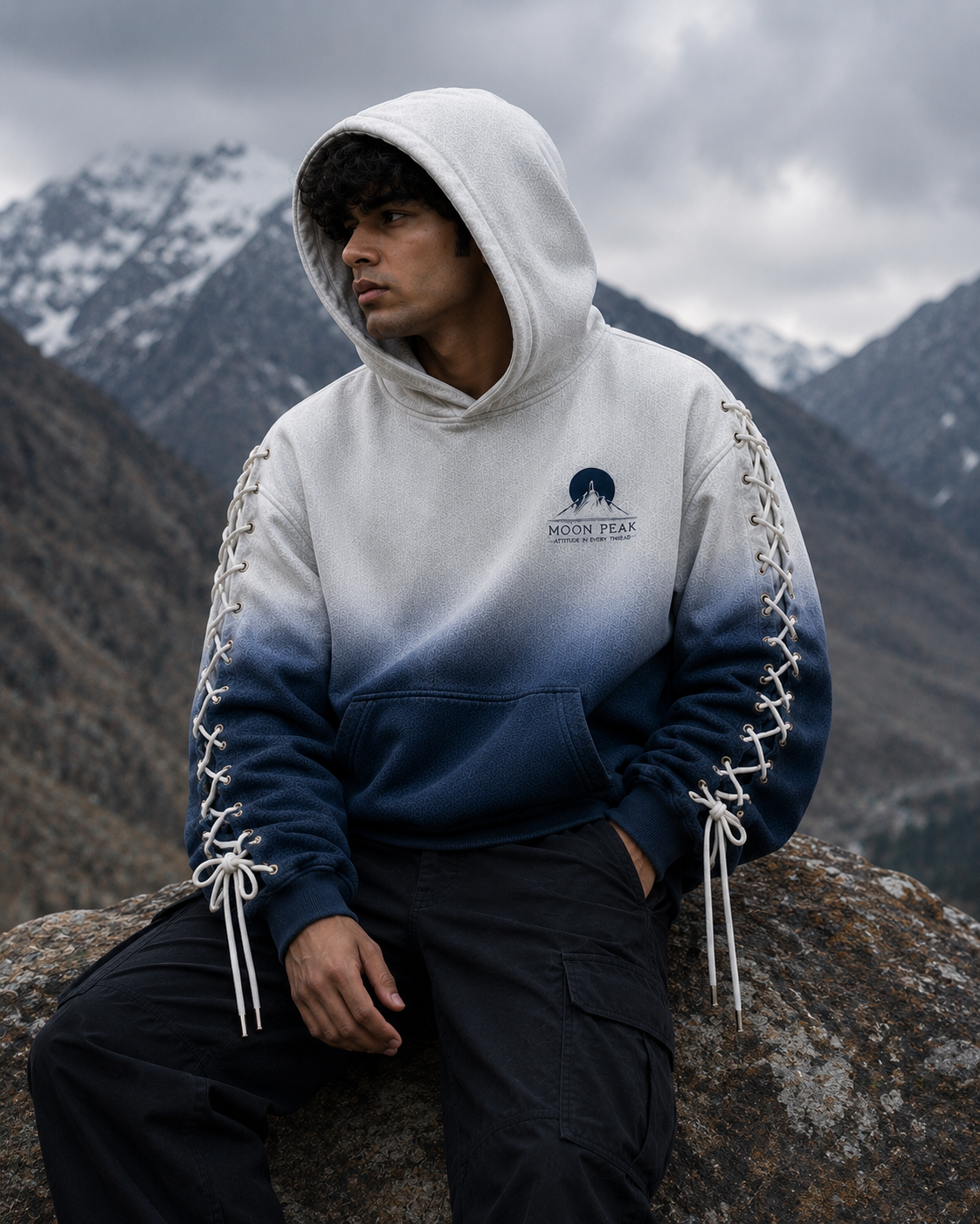 Ascent Laced Hoodie — Bone to Navy