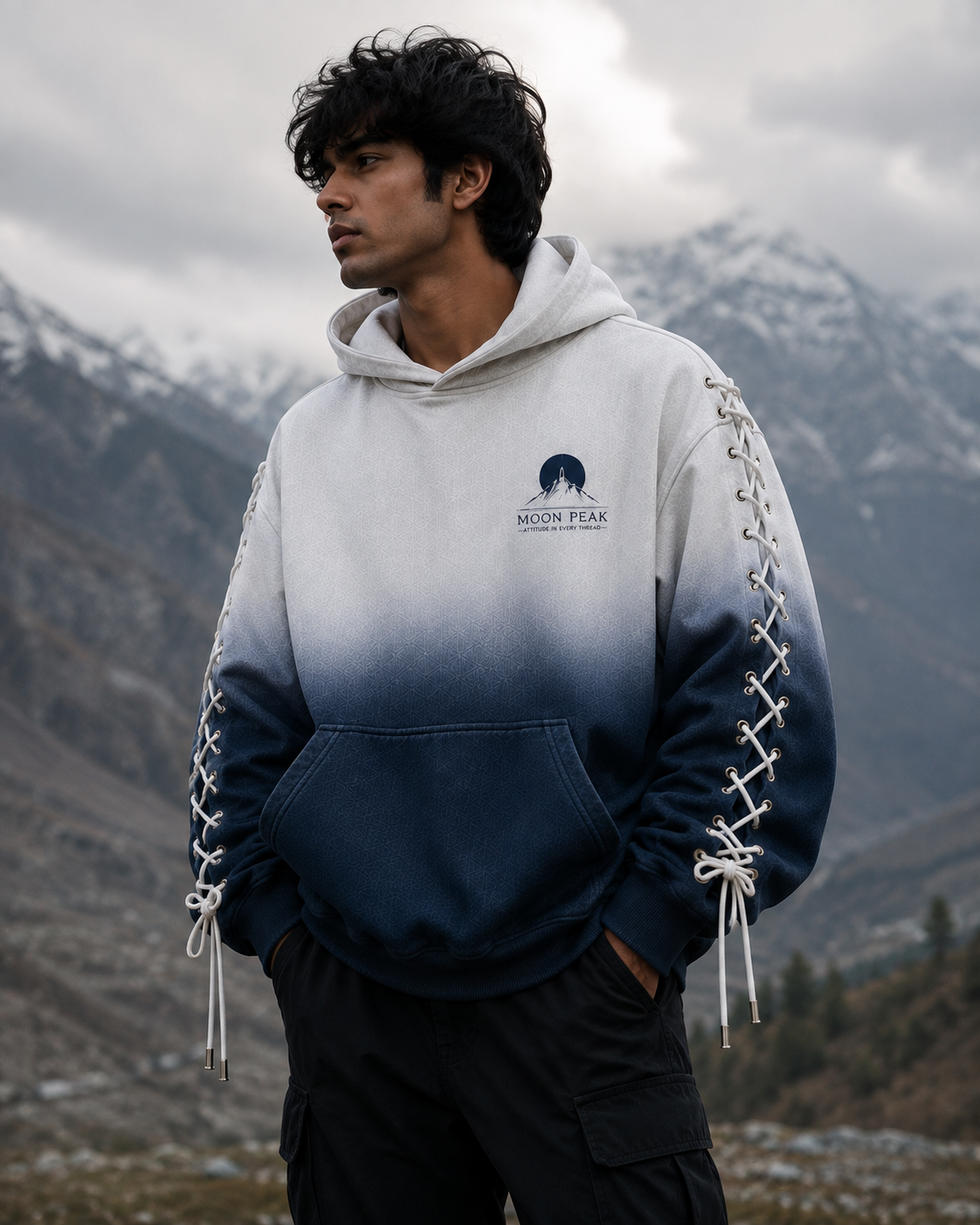 Ascent Laced Hoodie — Bone to Navy