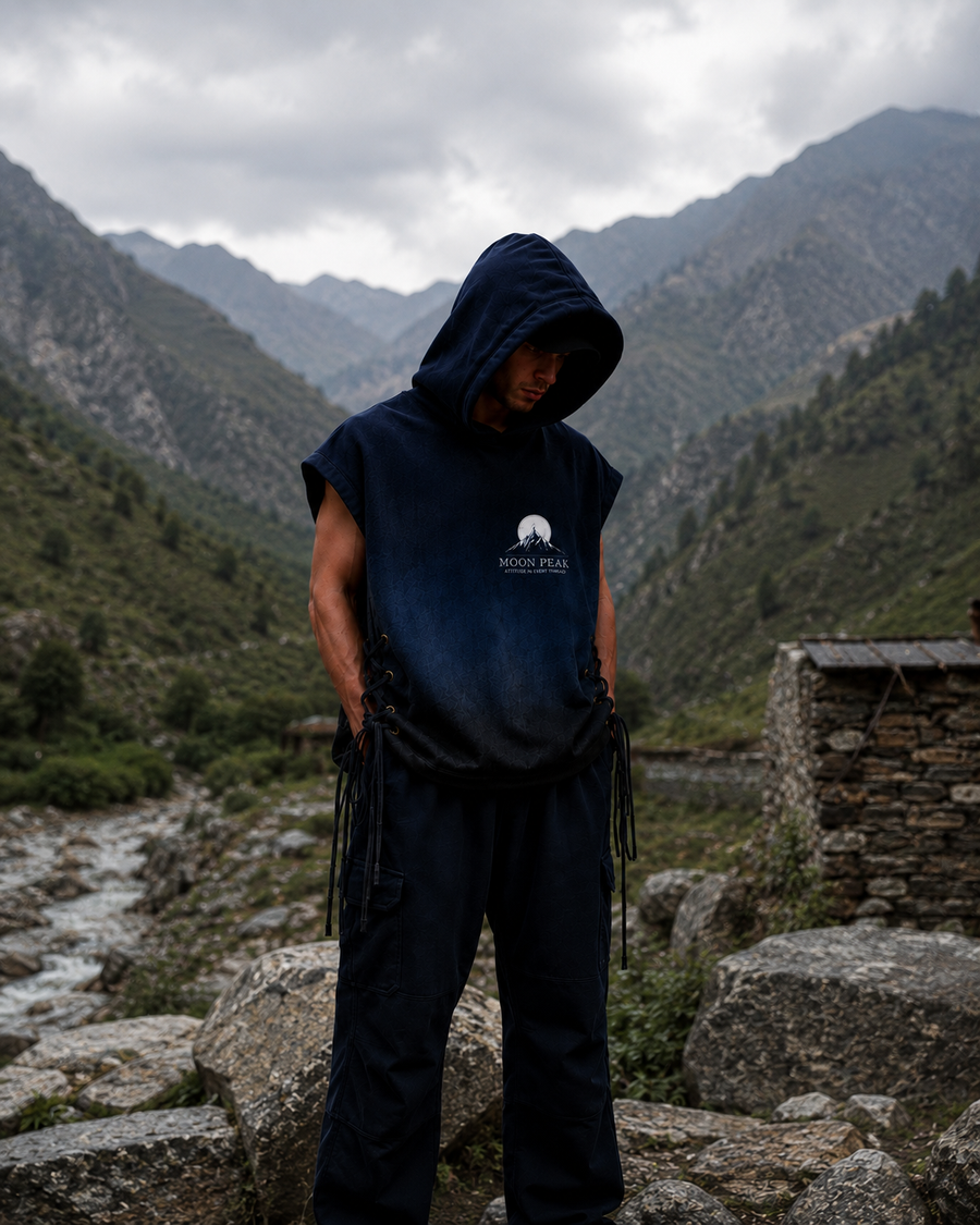 Ridgeline Sleeveless Hoodie — Navy to Black
