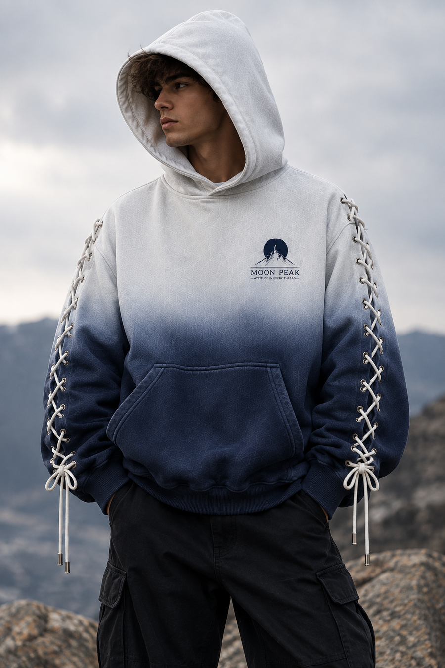 Ascent Laced Hoodie — Bone to Navy