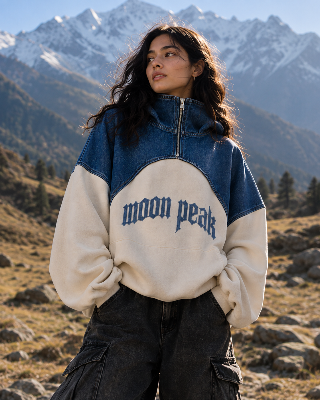 Summit Half-Zip Hoodie — Denim & Bone