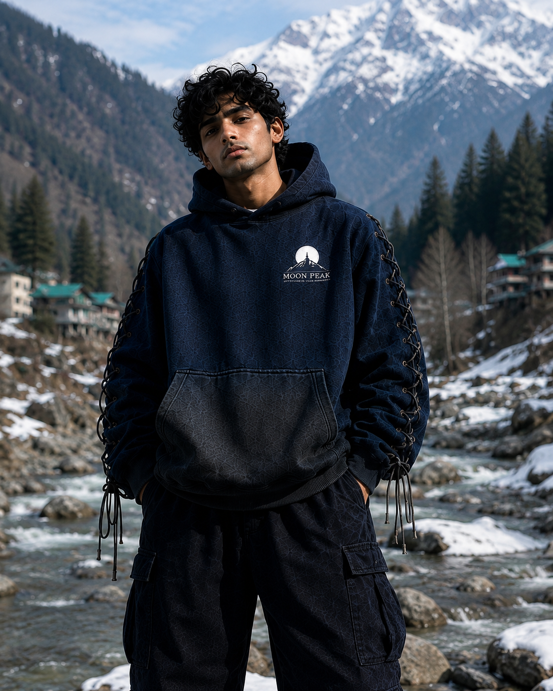 Laced Monogram Hoodie — Midnight Navy