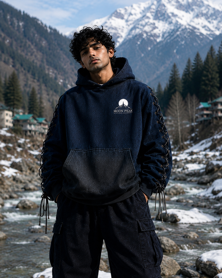 Laced Monogram Hoodie — Midnight Navy