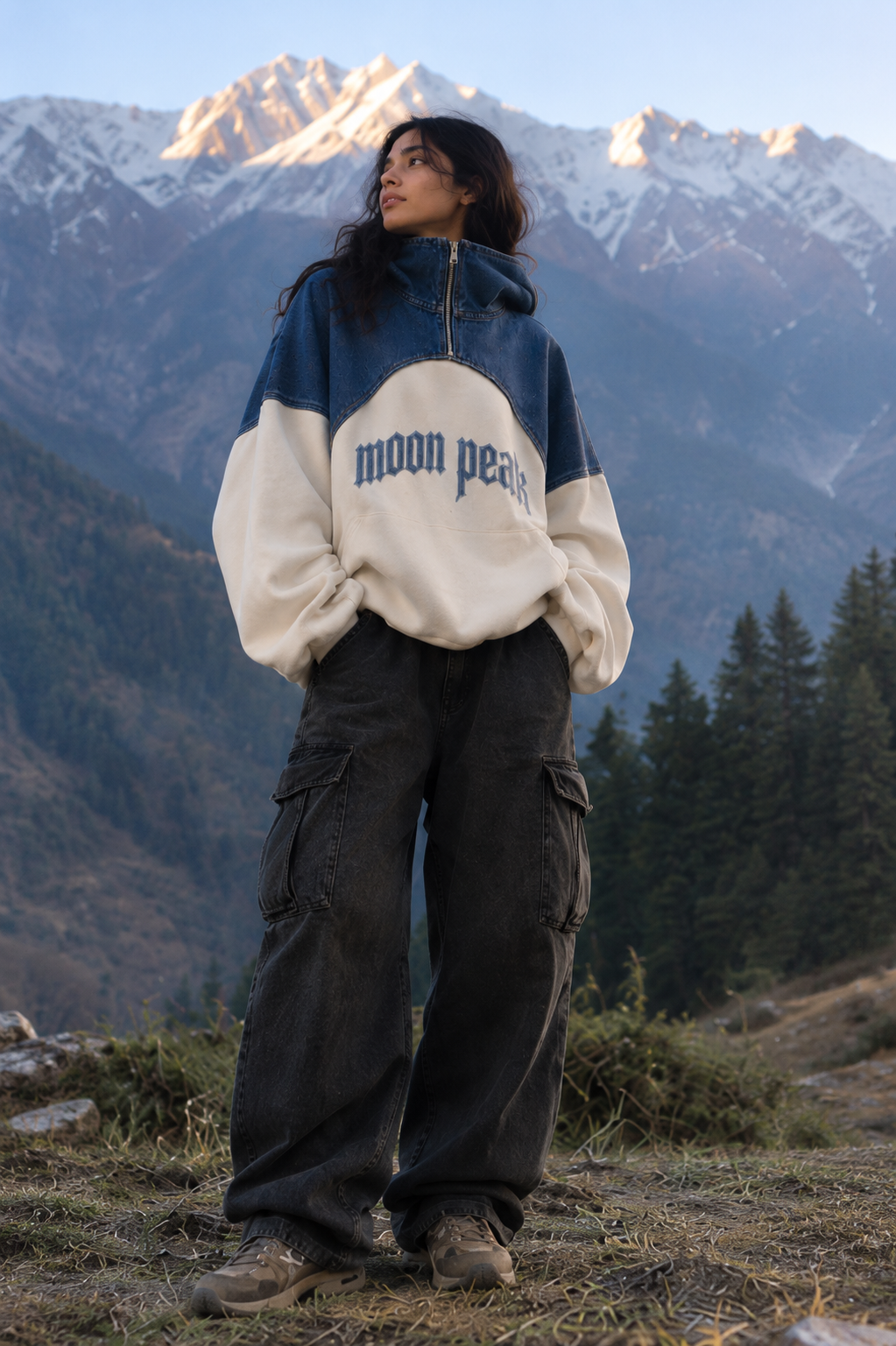 Summit Half-Zip Hoodie — Denim & Bone