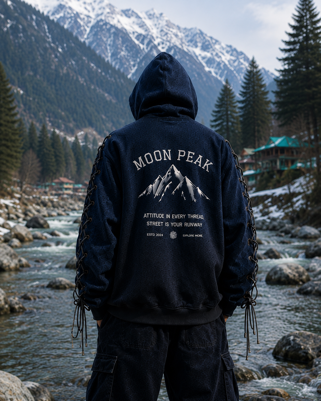 Laced Monogram Hoodie — Midnight Navy