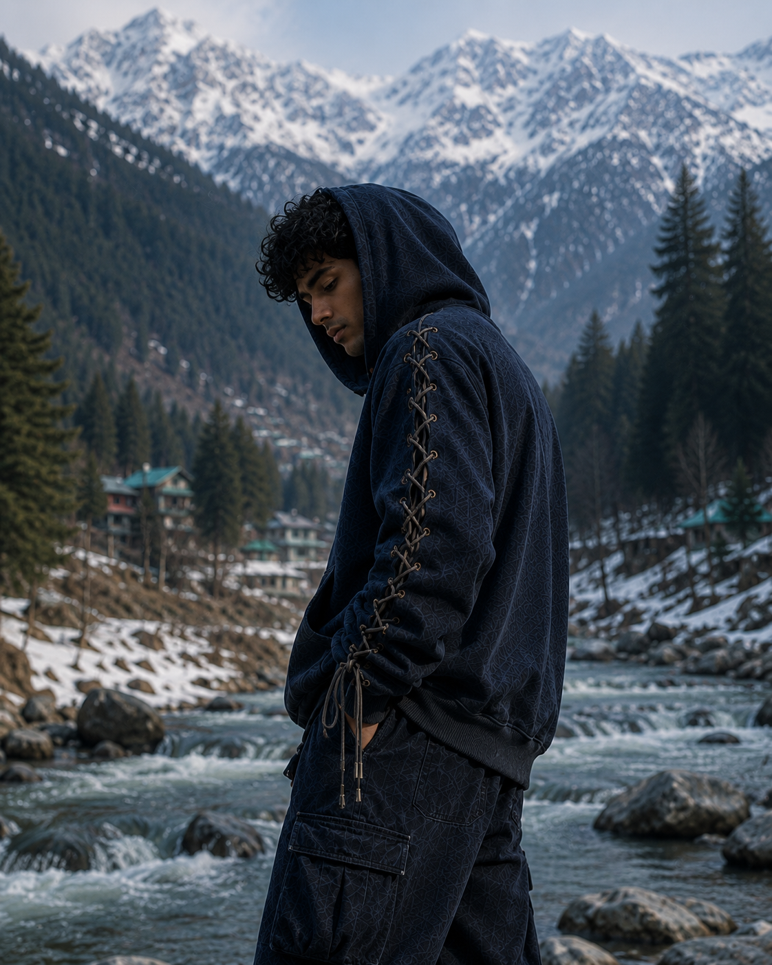 Laced Monogram Hoodie — Midnight Navy