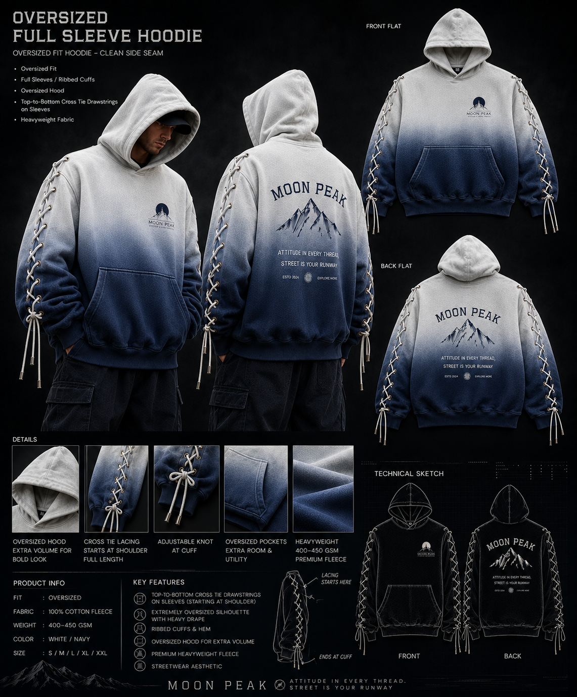 Ascent Laced Hoodie — Bone to Navy
