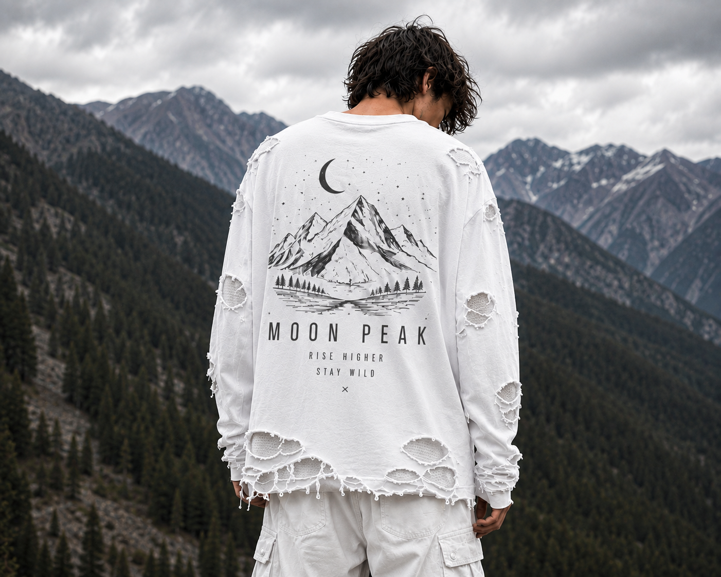 Moon Peak Full Sleeve Tee — Washed White
