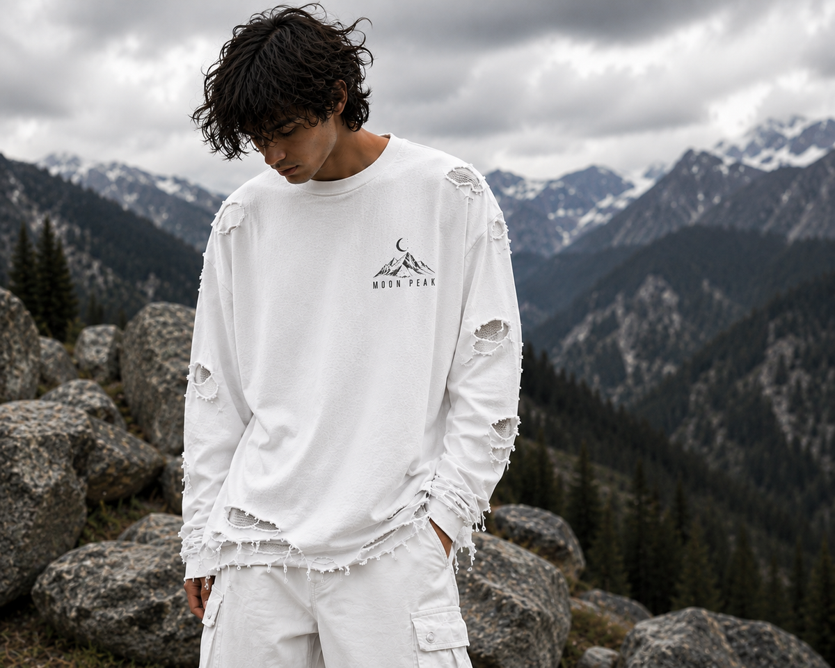 Moon Peak Full Sleeve Tee — Washed White