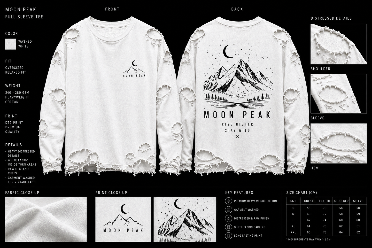 Moon Peak Full Sleeve Tee — Washed White