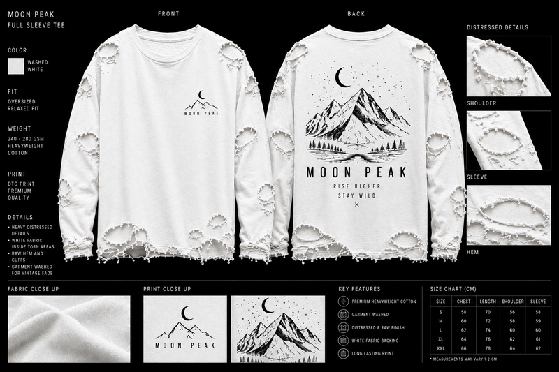 Moon Peak Full Sleeve Tee — Washed White