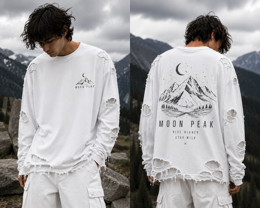 Moon Peak Full Sleeve Tee — Washed White